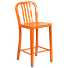 Flash Furniture 24" High Orange Metal Indoor-Outdoor Counter Height Stool with Vertical Slat Back-500 lb. Weight Capacity