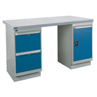 Kleton Workbench, Wood Filled Steel Top, 2 Pedestals, 2 Drawers and 1 Door, 24"W x 60"L x 34"H-34" overall height