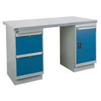 Kleton Workbench, Wood Filled Steel Top, 2 Pedestals, 2 Drawers and 1 Door, 24"W x 60"L x 34"H-34" overall height