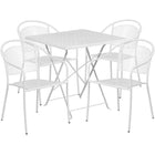 28'' Square White Indoor-Outdoor Steel Folding Patio Table Set with 4 Round Back Chairs [CO-28SQF-03CHR4-WH-GG]-White Powder Coat Finish