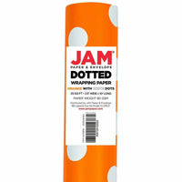 JAM Paper Gift Wrap - Polka Dot Wrapping Paper - 25 sq. ft. - Orange with White Polka Dots-Orange & White Polka Dotted Wrapping Paper