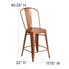 Flash Furniture 24" High Copper Metal Indoor-Outdoor Counter Height Stool with Back-Footrest