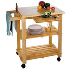 Winsome Kitchen Cart with Cutting Board, Knife Block and Shelves, Natural-Convenient utility cart adds working and storage space to your kitchen or dining area