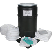 Zenith Safety 55-Gallon Spill Kits, Oil Only, With Polyethylene Drum-Contents: 50 Sorbent Pads (15" x 17"), 5 Sorbent Socks (3" x 48" , 3 Sorbent Socks (3" x 120"), 1 Drain Cover (36" x 36"), 1 Pair Nitrile Gloves, 2XL (11) , 2 Microporous Coveralls, XL , 1 Pair Safety Goggles (One Size), 3 Disposal Bags (26" x 36")