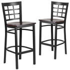 Flash Furniture HERCULES Series Black Window Back Metal Restaurant Barstool - Walnut Wood Seat - 2 Pack-Window Back Design