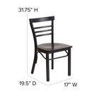 Flash Furniture HERCULES Series Black Three-Slat Ladder Back Metal Restaurant Chair - Walnut Wood Seat-18 Gauge Steel Frame