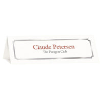 St. James Classic Tent Cards - 2-3/4 x 8-1/2" - Laser/Inkjet Printable - White - Silver Foil - 50 Pack-Premium 65 lb cover paper, classic silver foil