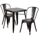 Flash Furniture 23.75" Square Black-Antique Gold Metal Indoor-Outdoor Table Set with 2 Stack Chairs-Table and Chair Set