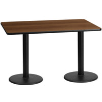 Flash Furniture 30'' x 60'' Rectangular Walnut Laminate Table Top with 18'' Round Table Height Bases-Hospitality Table