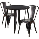 30'' Round Black-Antique Gold Metal Indoor-Outdoor Table Set with 2 Cafe Chairs [CH-51090TH-2-18CAFE-BQ-GG]-Metal Cafe Table