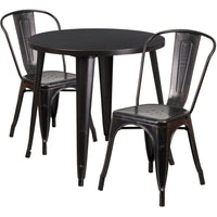 30'' Round Black-Antique Gold Metal Indoor-Outdoor Table Set with 2 Cafe Chairs [CH-51090TH-2-18CAFE-BQ-GG]-Metal Cafe Table
