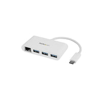 StarTech 3-Port USB 3.0/USB-C Hub plus Gigabit Ethernet, White-Expand your laptop's connectivity through USB-C by adding three USB-A ports (5 Gbps) and a GbE RJ-45 port