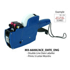 Motex 6600L'ACE Labeling Gun, Double Line, 3 Letter, Month, Date, English, 10" x 5" x 1"-2-Line Date Labeller: Prints Product Code and Date