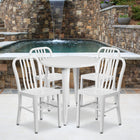 30'' Round White Metal Indoor-Outdoor Table Set with 4 Vertical Slat Back Chairs [CH-51090TH-4-18VRT-WH-GG]-30"W x 30"D x 29.50"H