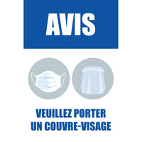 Sterling Re-Stick Cling Vinyl Adhesive Front Face - Avis Veuillez Porter Un Couvre-Visage - French Sign (CD1218F-3218F)-Re-Stick Cling Vinyl for Glass