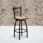 Flash Furniture HERCULES Series Black "X" Back Swivel Metal Barstool - Natural Wood Seat-.625" Thick Plywood Seat