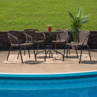 Flash Furniture 28" Round Glass Metal Table with Dark Brown Rattan Edging & 4 Dark Brown Rattan Stack Chairs-Designed for Commercial and Residential Use