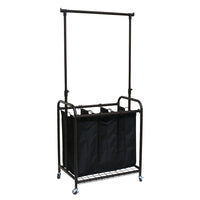 Oceanstar TLS1385 3-Bag Rolling Laundry Sorter with Adjustable Hanging Bar, Bronze-4 caster wheels and handles for easy transportation