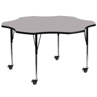 Flash Furniture Mobile 60" Flower Grey Thermal Laminate Activity Table - Standard Height Adjustable Legs-Flower Shaped Activity Table