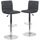 Flash Furniture Contemporary Grey Vinyl Adjustable Height Barstool with Horizontal Stitch Back & Chrome Base - 2 Pack-Mid-Back Design