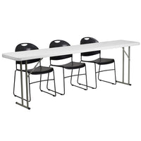 Flash Furniture 96" Folding Training Table with 3 Black Plastic Stack Chairs, Granite White (RB18961)-Rectangular training table set includes one table and three chairs
