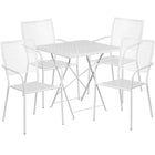 28'' Square White Indoor-Outdoor Steel Folding Patio Table Set with 4 Square Back Chairs [CO-28SQF-02CHR4-WH-GG]-White Powder Coat Finish