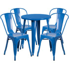24'' Round Blue Metal Indoor-Outdoor Table Set with 4 Cafe Chairs [CH-51080TH-4-18CAFE-BL-GG]-Metal Cafe Table