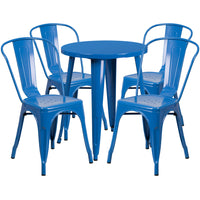 24'' Round Blue Metal Indoor-Outdoor Table Set with 4 Cafe Chairs [CH-51080TH-4-18CAFE-BL-GG]-Metal Cafe Table
