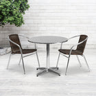 Flash Furniture 31.5"L Round Indoor-Outdoor Table with 2 Rattan Chairs, Aluminum (TLH32RD020CHR2)-Designed for Commercial Use