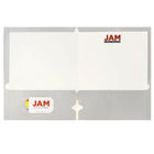 JAM Paper 2-Pocket Laminated Glossy 3 Hole Punched School Folders, Silver, 100 Pack (385GHPsib)-200-sheet capacity