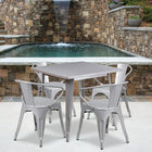 Flash Furniture 31.5'' Square Silver Metal Indoor-Outdoor Table Set with 4 Arm Chairs (ET-CT002-4-70-SIL-GG)-Galvanized Steel, Metal, Rubber