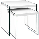 Monarch Specialties 3287 Nesting Table - Glossy White/Tempered Glass - 2 Pack-Set of 2 square nesting tables

