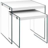Monarch Specialties 3287 Nesting Table - Glossy White/Tempered Glass - 2 Pack-Set of 2 square nesting tables
