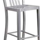 Flash Furniture 30" High Silver Metal Indoor-Outdoor Barstool with Vertical Slat Back-Footrest