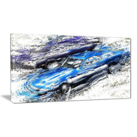 Designart Blue and Purple Muscle Cars Canvas Art Print, (PT2658-32-16)-Print