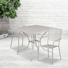 35.5'' Square Light Grey Indoor-Outdoor Steel Patio Table Set with 2 Square Back Chairs [CO-35SQ-02CHR2-SIL-GG]-Set Includes Table and 2 Chairs