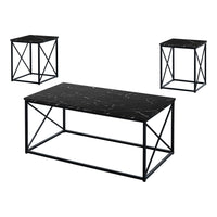 Monarch Specialties 7954P Table Set - 3Pcs Set/Black Marble/Black Metal-3-piece table set for living room includes coffee table and 2 end tables