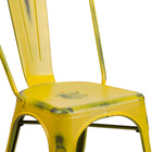 Flash Furniture Distressed Yellow Metal Indoor-Outdoor Stackable Chair-Seat Size: 12" - 14"W x 14"D