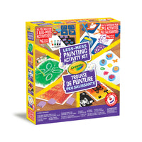Crayola Less Mess Painting Activity Kit-Kids Painting Supplies: 5 Washable Paint Sticks, 3 Spill Proof Paints, 1 Black and 1 White Crayon, 2 Stencil Brushes, 4 Foam Stampers, 3 Foam Texture Scrapers, 4 Stencils, 2 Silhouette Sticker Sheets, Scraper Tool, 20 Sheets of Paper & Instruction Idea Guide