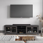 CorLiving LFF-101-B Fremont Grey TV Bench with Glass Cabinets for TVs up to 95"-Wood grain finish