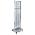Azar Displays 16"W x 60"H 2-Sided Pegboard Floor Display with 16" Wheeled Base, Translucent Clear (700253-CLR)-Includes Acrylic Sign Holder strip and stands on 20" W x 5" H x 16" D metal base on wheels. Overall height is 66"