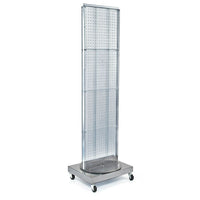 Azar Displays 16"W x 60"H 2-Sided Pegboard Floor Display with 16" Wheeled Base, Translucent Clear (700253-CLR)-Includes Acrylic Sign Holder strip and stands on 20" W x 5" H x 16" D metal base on wheels. Overall height is 66"