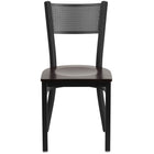 Flash Furniture HERCULES Series Black Grid Back Metal Restaurant Chair - Walnut Wood Seat-Metal Dining Chair