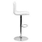 Flash Furniture Contemporary Vinyl Adjustable Height Barstool with Horizontal Stitch Back & Chrome Base - White-White Vinyl Upholstery