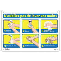 Zenith Pictogram Sign - N'oubliez pas de lavez vos mains - 10" x 14" - Plastic - 4 Pack-N'oubliez pas de lavez vos main