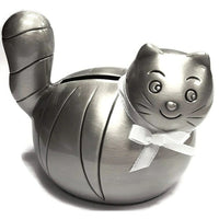 Elegance Cat Money Bank with White Ribbon, Pewter-Plated (88615)-Piggy bank