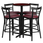 Flash Furniture 24" Round Mahogany Laminate Table Set with X-Base & 4 Two-Slat Ladder Back Metal Barstools - Burgundy Vinyl Seat-Bar Height Table and Stool Set