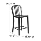 Flash Furniture Commercial Grade 24" High Black Metal Indoor-Outdoor Counter Height Stool with Vertical Slat Back - 2 Pack-Designed for Indoor or Outdoor Use