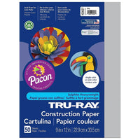 Pacon Tru-Ray Construction Paper - 9" x 12" - Grey - 500 Sheets-Heavy 76 lb. 100% vat-dyed sulphite with longer, stronger fibers.