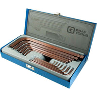 Gray Tools 13 Piece SAE, Long Arm Ball S2 Hex Key Set, 1/16"-5/8"-Contains Sizes: 1/16" 5/64" 3/32" 1/8" 5/32" 3/16" 7/32" 1/4" 5/16" 3/8" 1/2" 9/16" 5/8".